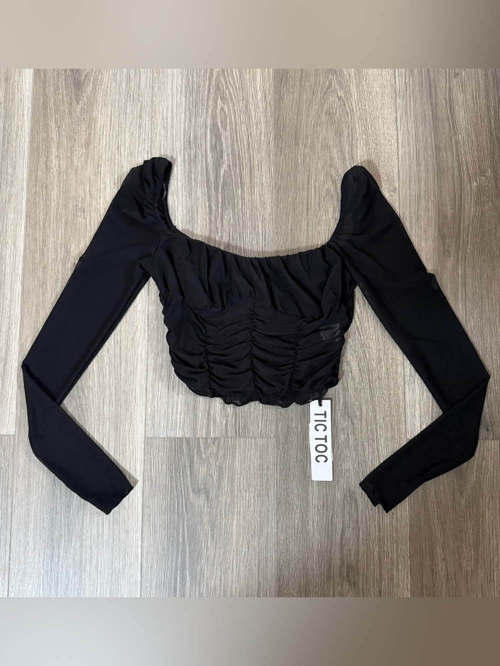 Black Mesh Corset-Style Crop Top TIC TOC Size Small Clubwear Maddy Euphoria